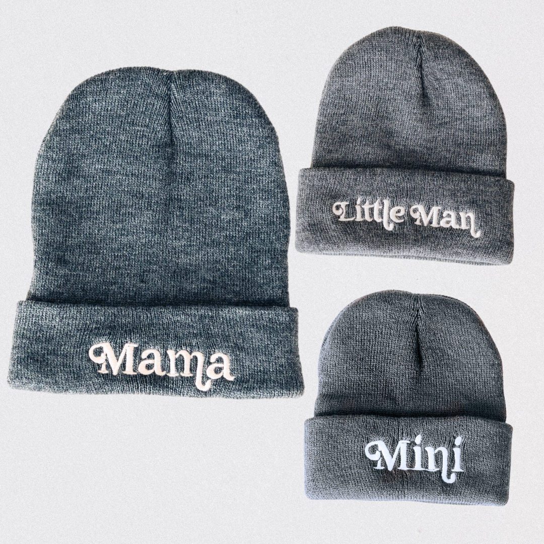 Matching Knit Hats- Little Man- Dark Gray