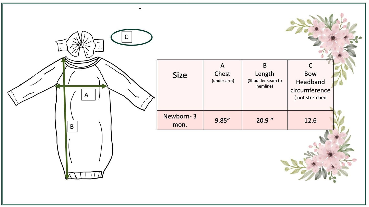 Infant Girls Pink Wave Flower Baby Gown and Bow Headband