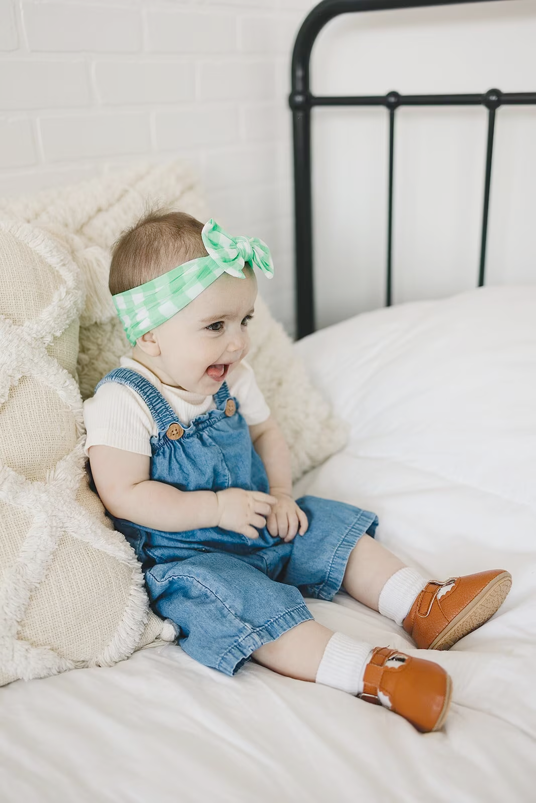 Spring Green Gingham Baby Nylon Headband