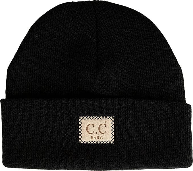 Baby Suede Patch Beanie (Black)