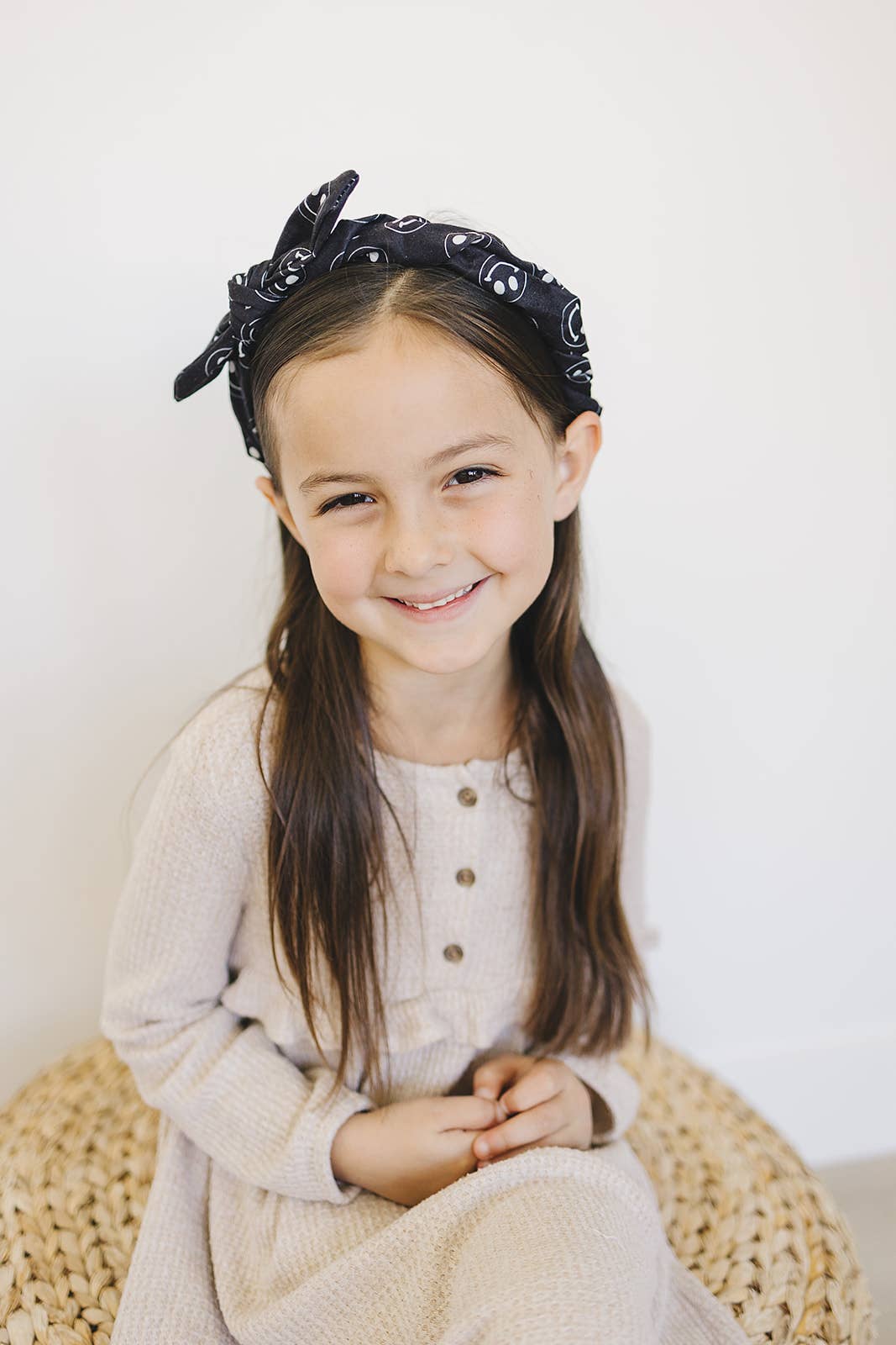 Black and White Smile Face Bow Hard Headband