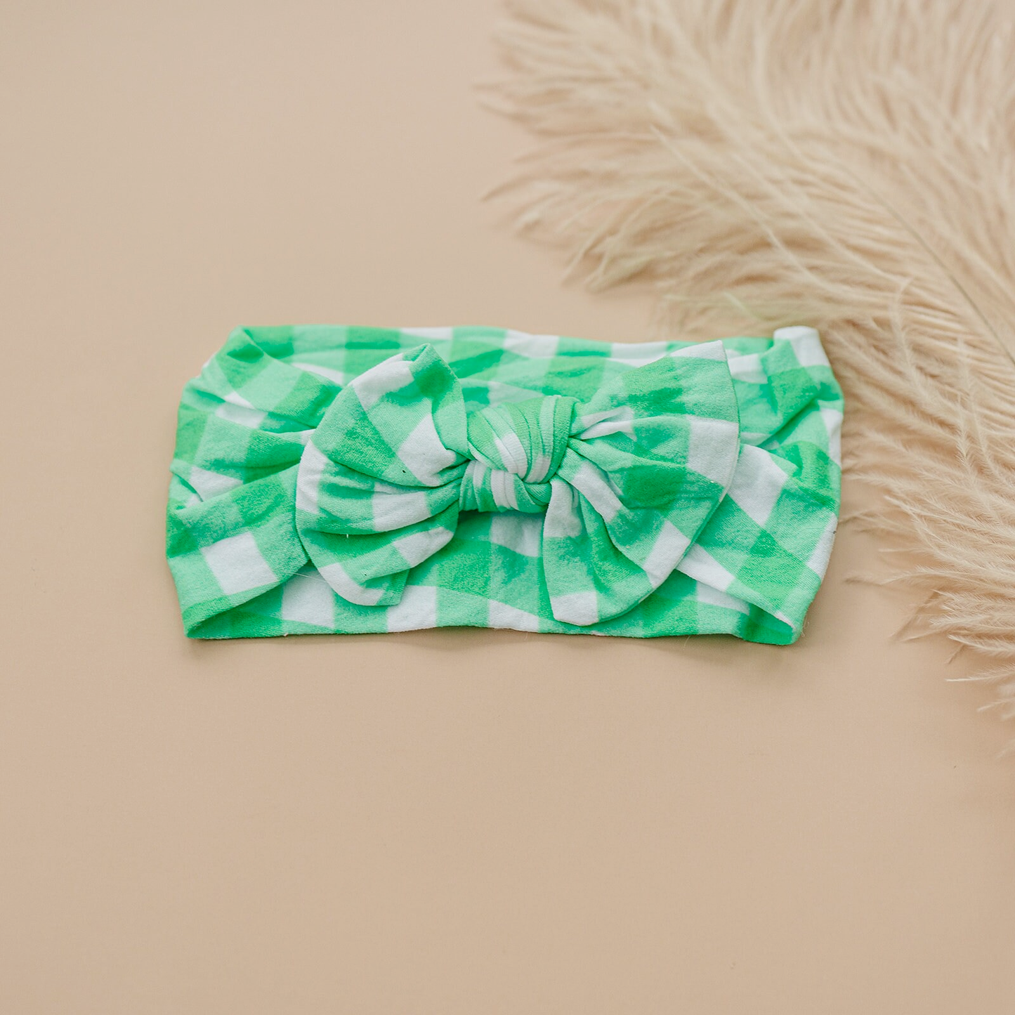 Spring Green Gingham Baby Nylon Headband