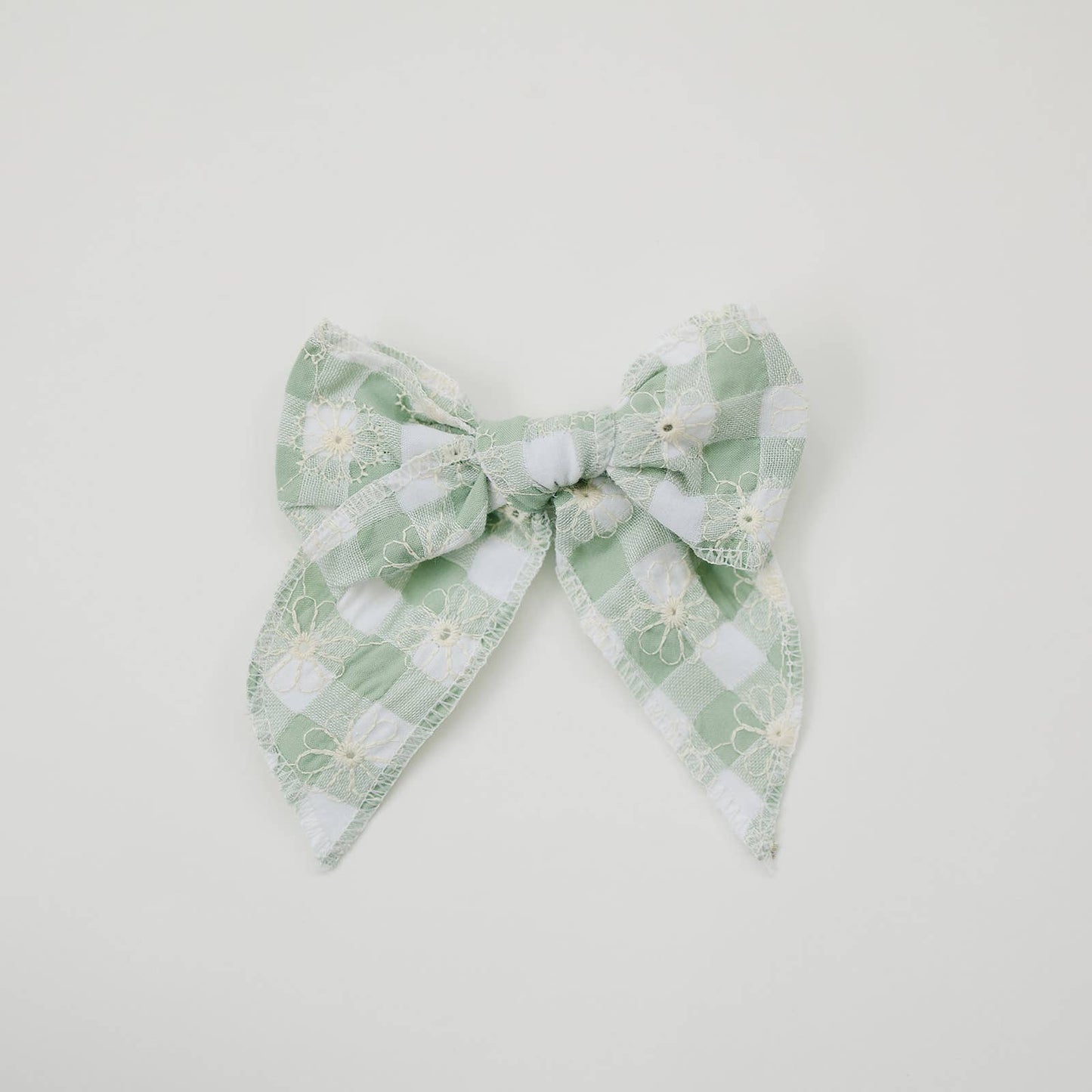 Medium Gingham Daisy Embroidered Linen Bow