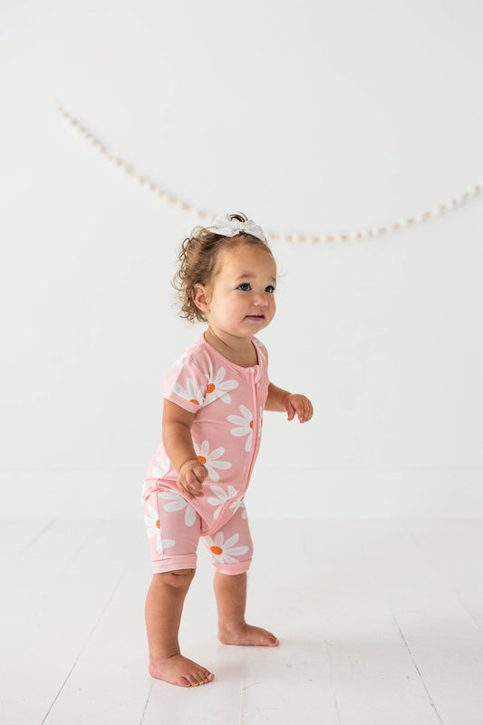 Summer Girls Shortie Romper - Pink Daisy