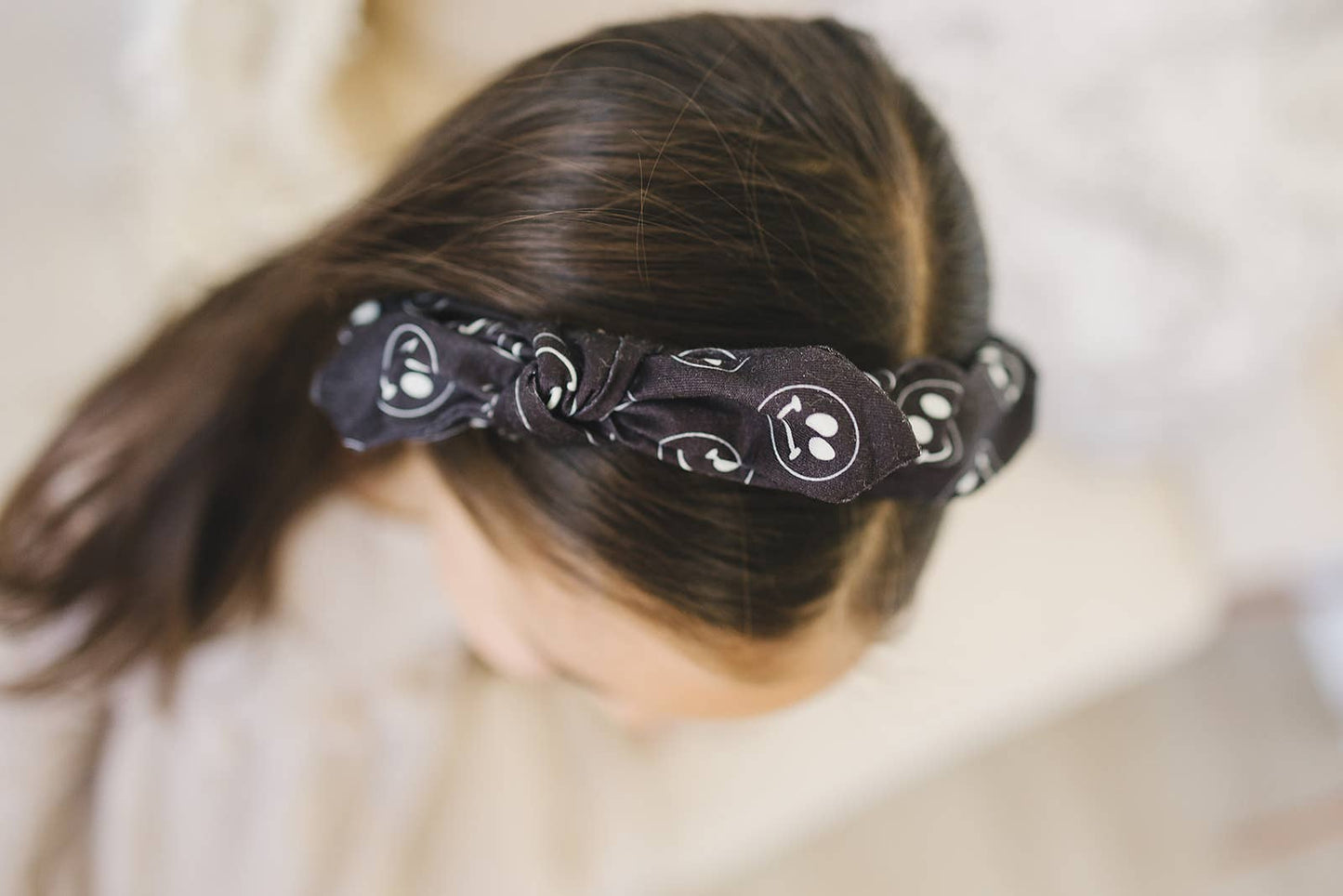 Black and White Smile Face Bow Hard Headband
