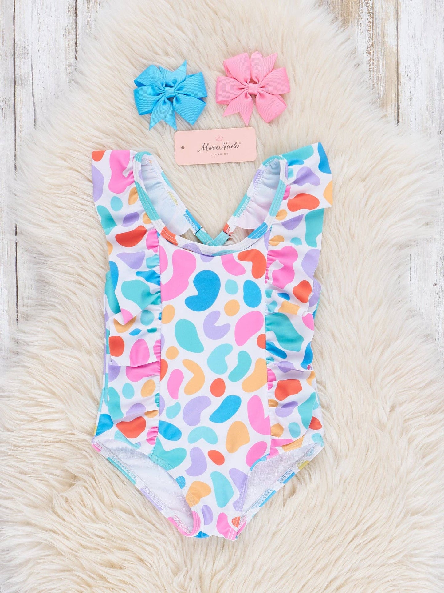 Colorful Leopard Print Ruffle Swimsuit