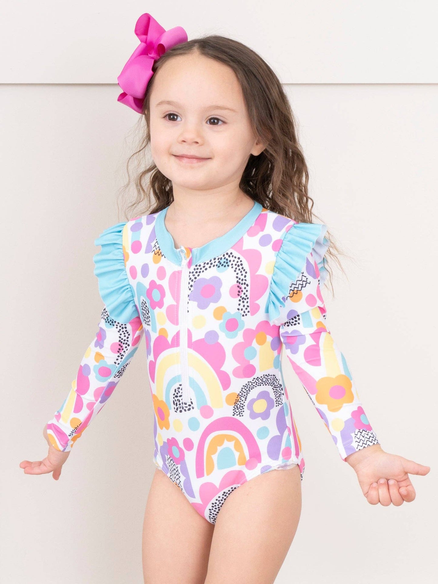 Bright Rainbows Ruffle One-Piece Swimsuit