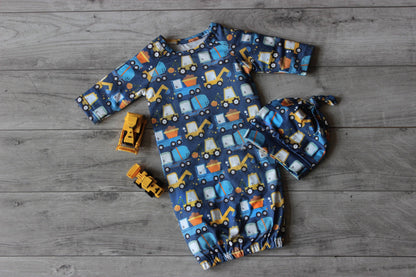 Infant Boys Truck Baby Gown and Hat Set