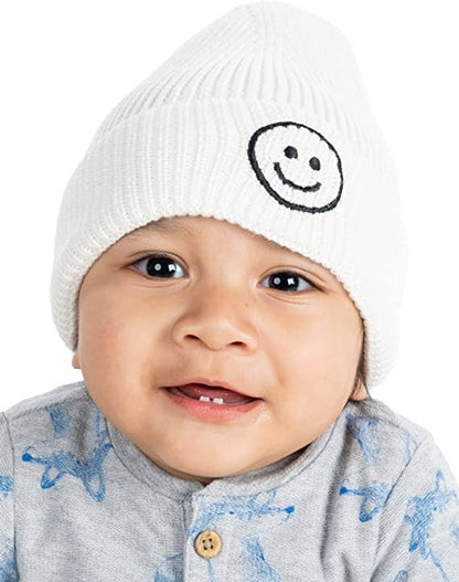 Baby Infant Smiley Beanie - White