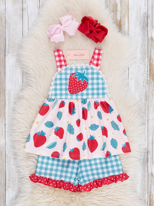 Gingham Strawberry Ruffle Outfit