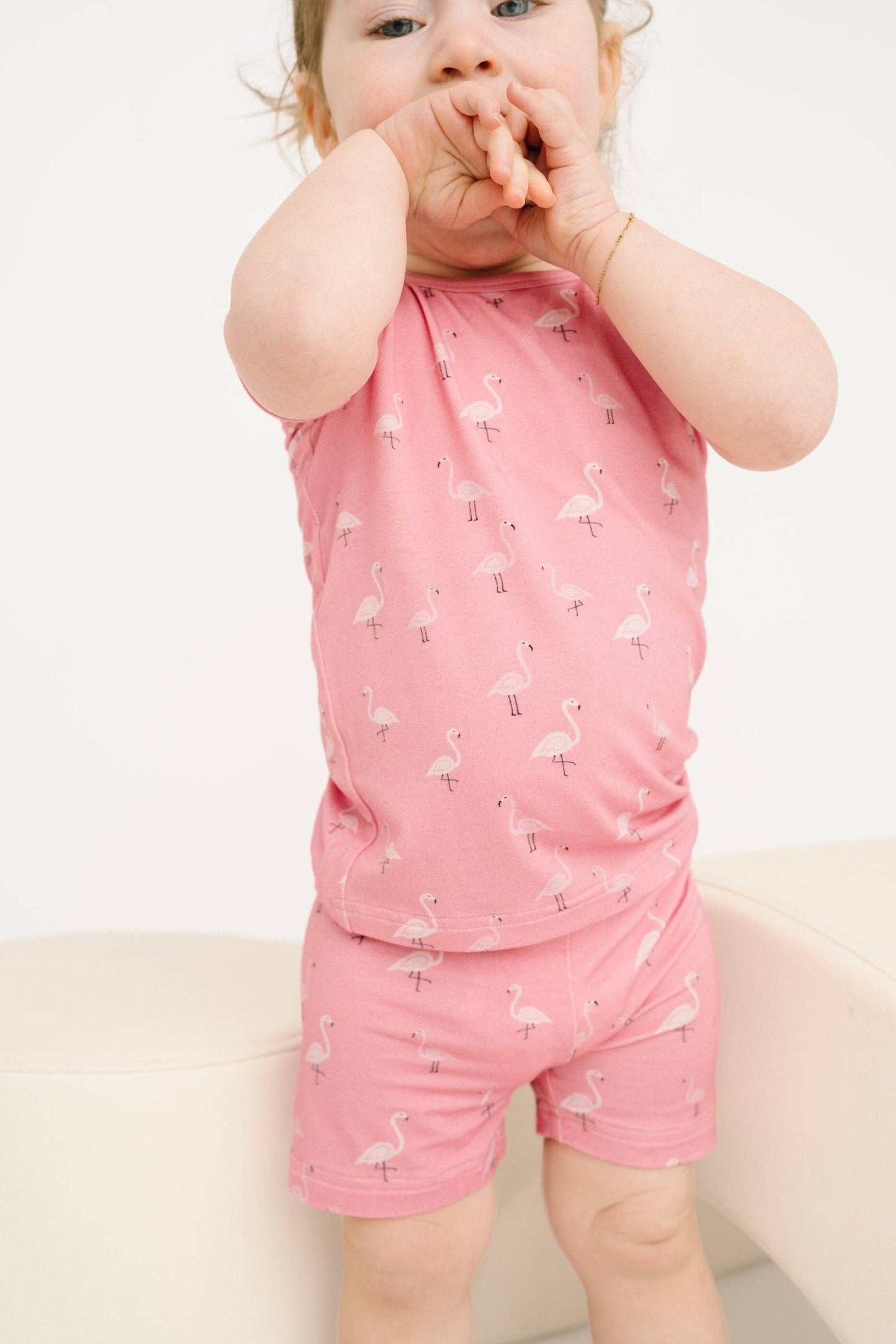 Pink Flamingo Bamboo Shorts Set