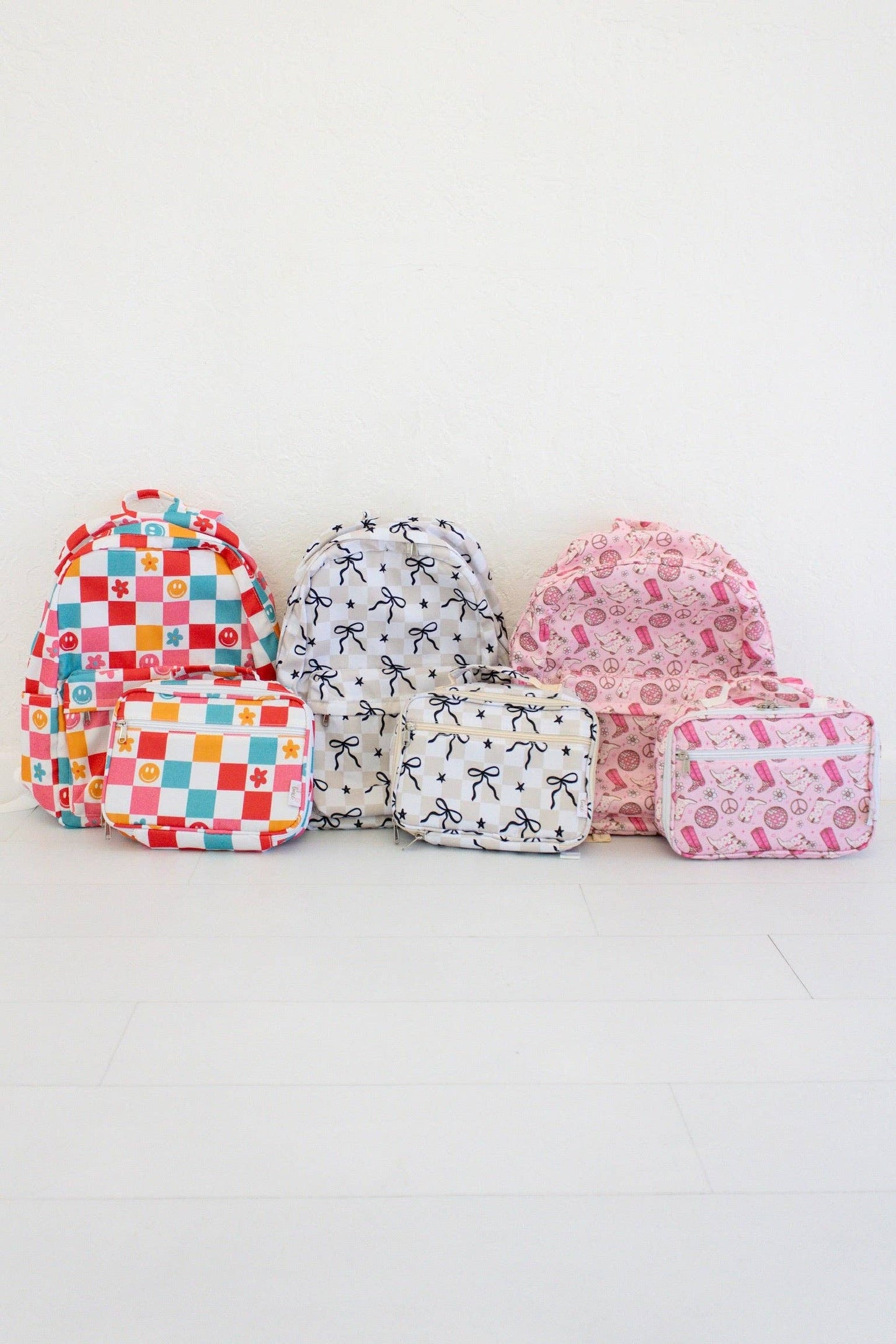 Neutral Checkered Bow - Backpack & Lunchbox Bundle