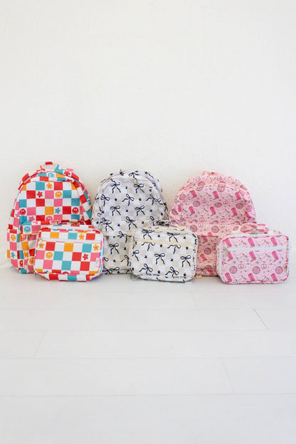 Neutral Checkered Bow - Backpack & Lunchbox Bundle