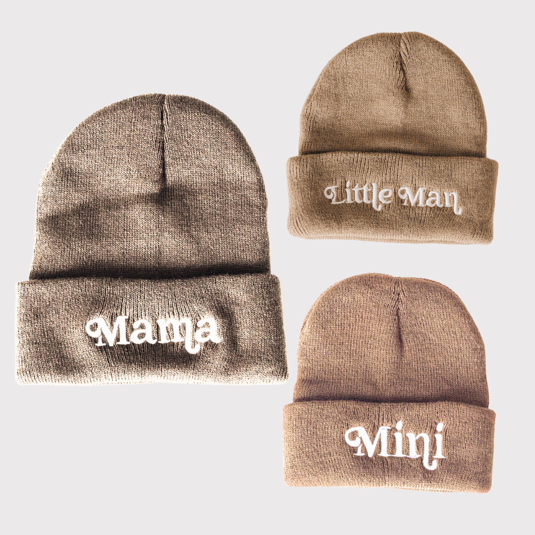 Matching Knit Hats- Little Man-Tan