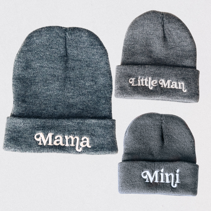 Matching Knit Hats- Little Man- Dark Gray