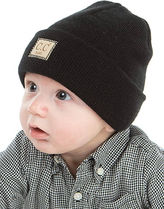 Baby Suede Patch Beanie (Black)