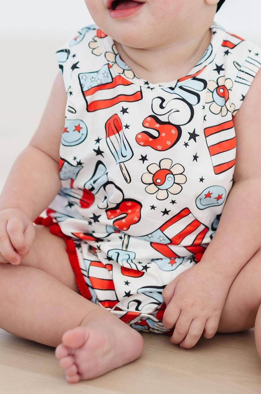 Star Spangled Cutie Pom Pom Romper
