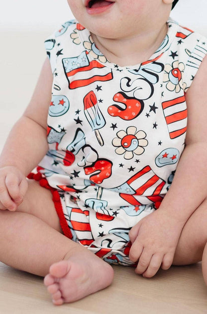 Star Spangled Cutie Pom Pom Romper