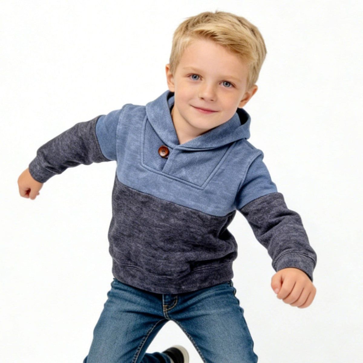 Kapital K Boys Blue & Charcoal Color Block Shawl Collar Sweatshirt (2T–7)