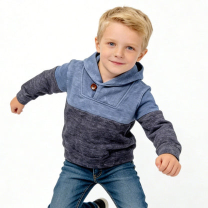 Kapital K Boys Blue & Charcoal Color Block Shawl Collar Sweatshirt (2T–7)