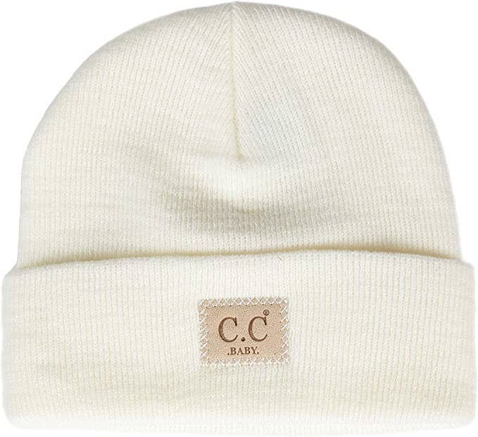 Baby Suede Patch Beanie (Ivory)