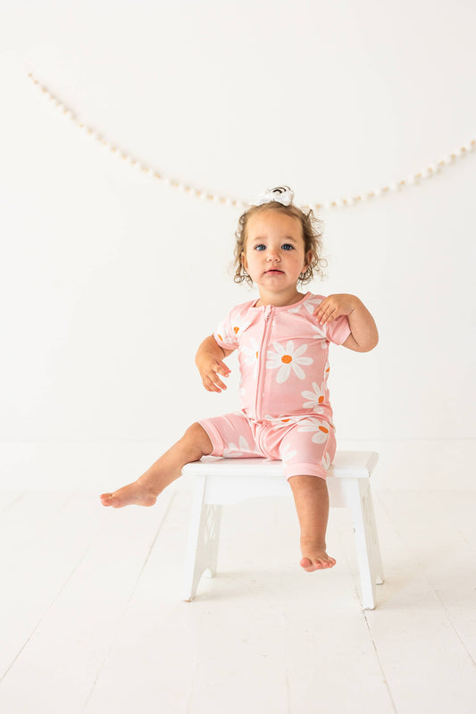 Summer Girls Shortie Romper - Pink Daisy