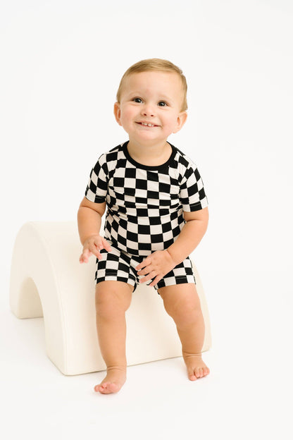 Black Checkered Bamboo Shorts Set