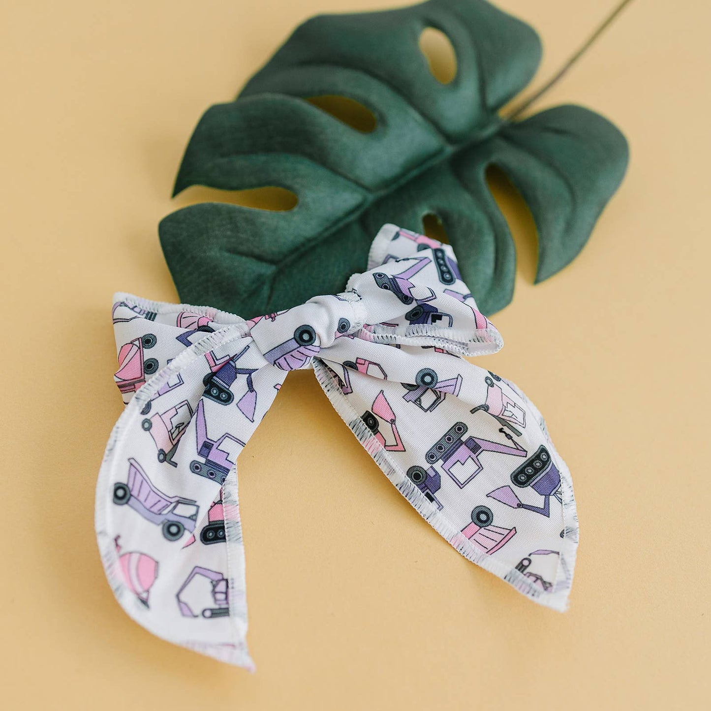 Pink and Purple Construction Trucks Serged Cotton 4" Bow