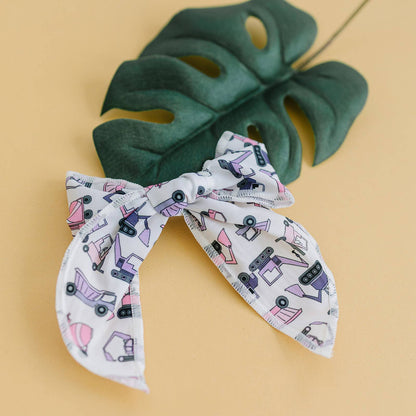 Pink and Purple Construction Trucks Serged Cotton 4" Bow