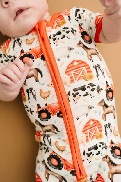 Little Red Barnyard Bamboo Short Romper