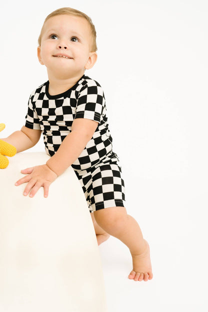 Black Checkered Bamboo Shorts Set