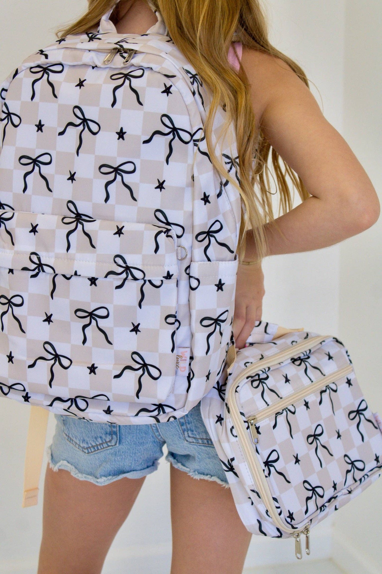 Neutral Checkered Bow - Backpack & Lunchbox Bundle