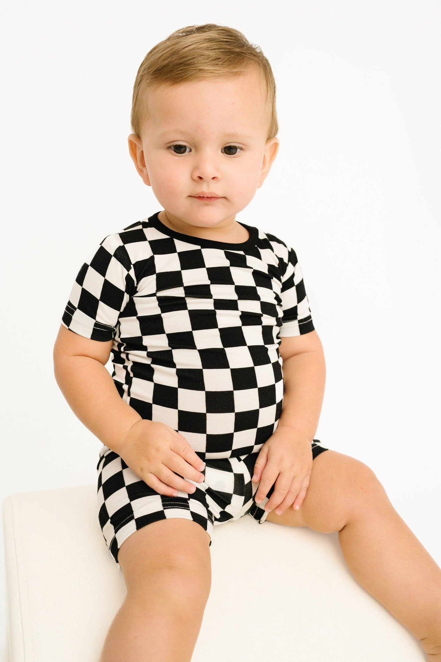 Black Checkered Bamboo Shorts Set