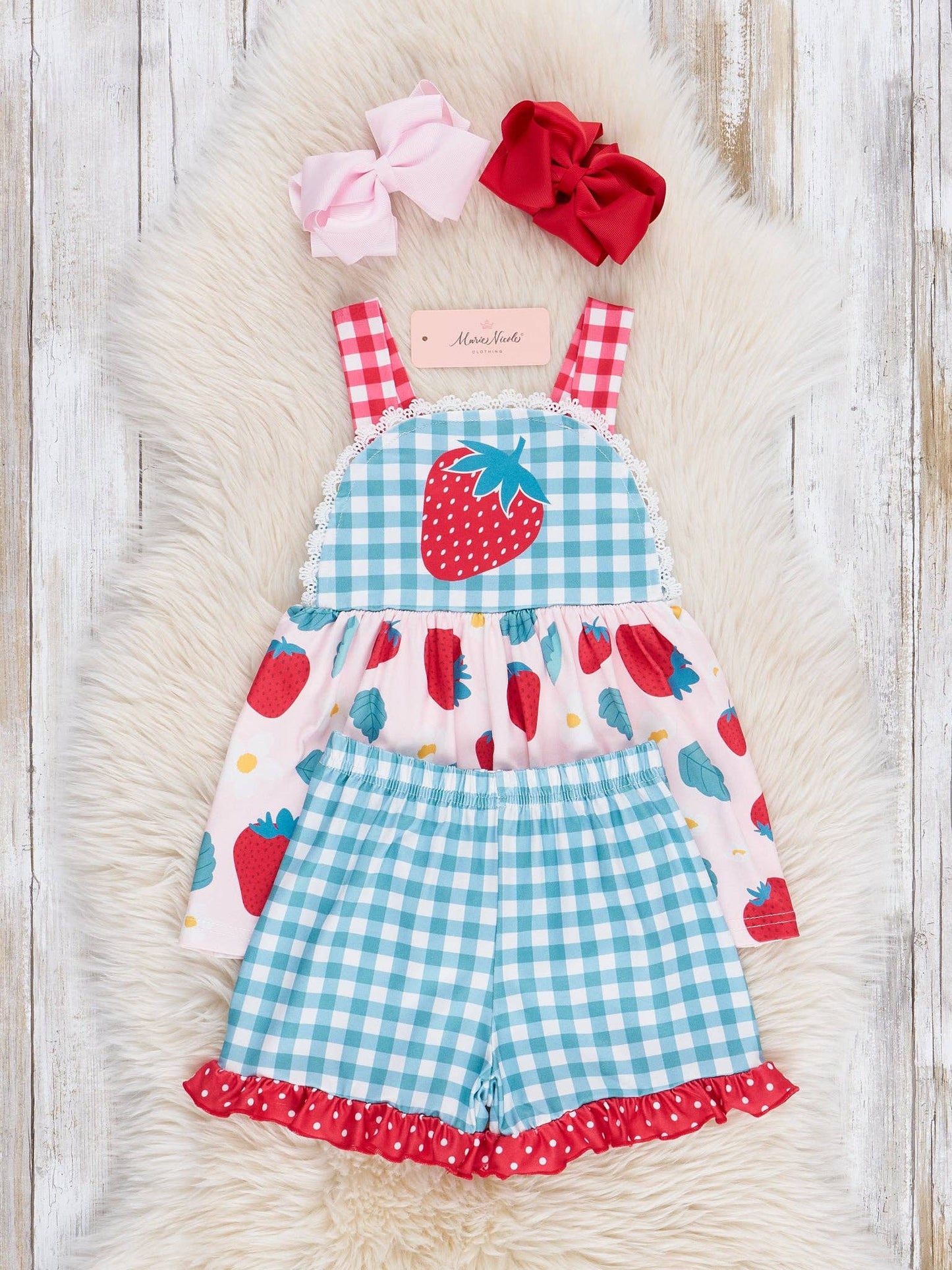 Gingham Strawberry Ruffle Outfit