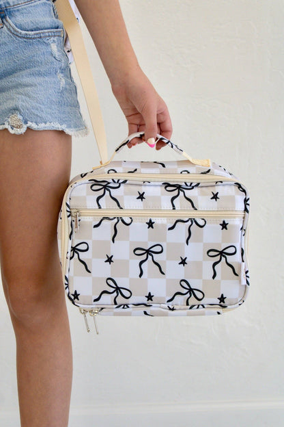 Neutral Checkered Bow - Backpack & Lunchbox Bundle