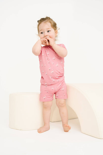 Pink Flamingo Bamboo Shorts Set