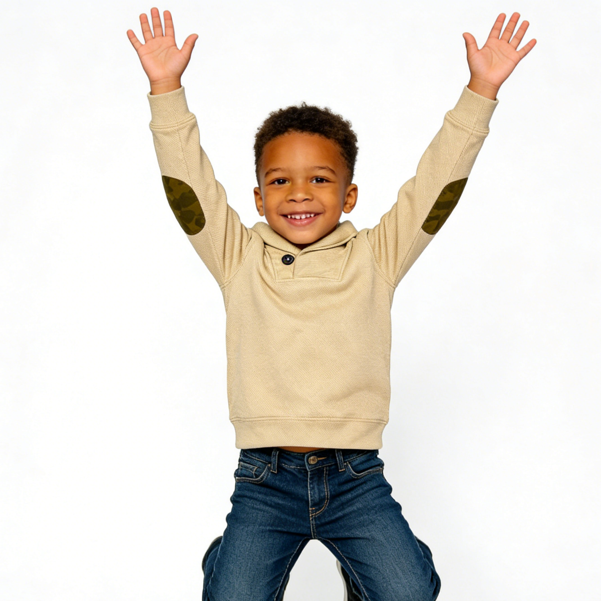Kapital K Boys Tan Camo Elbow Patch Shawl Collar Sweater (12M–7)