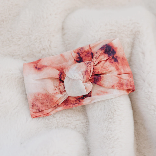 Knotted Rust Watercolor Tie Dye Baby Nylon Headband