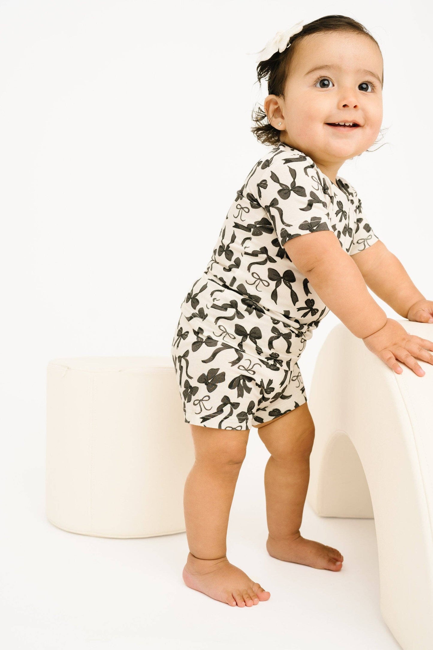 Monochrome Bows Bamboo Shorts Set
