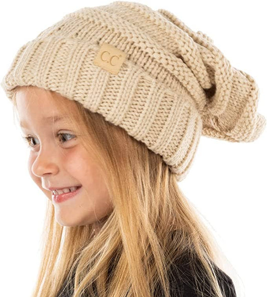 Kids Oversized Slouchy Beanie - Beige
