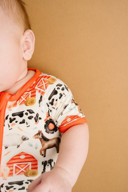 Little Red Barnyard Bamboo Short Romper