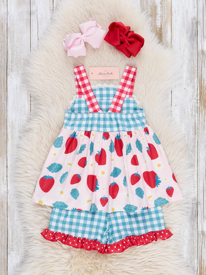 Gingham Strawberry Ruffle Outfit