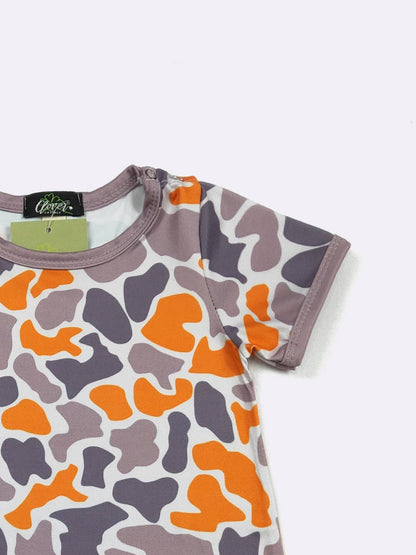 Orange Camo Boy Romper