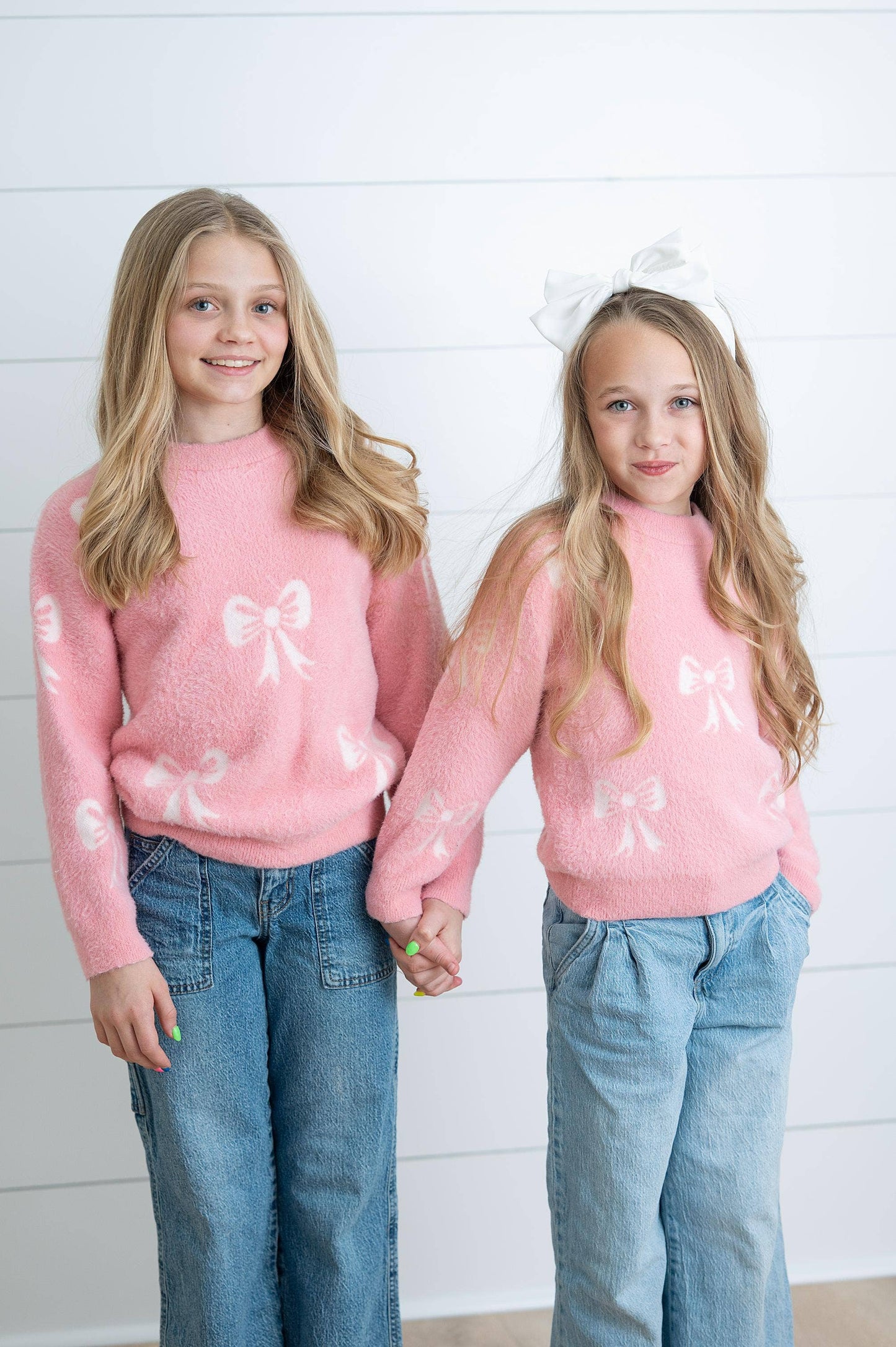 Pink and White Bow Sweater