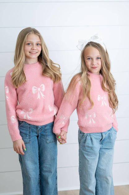Pink and White Bow Sweater