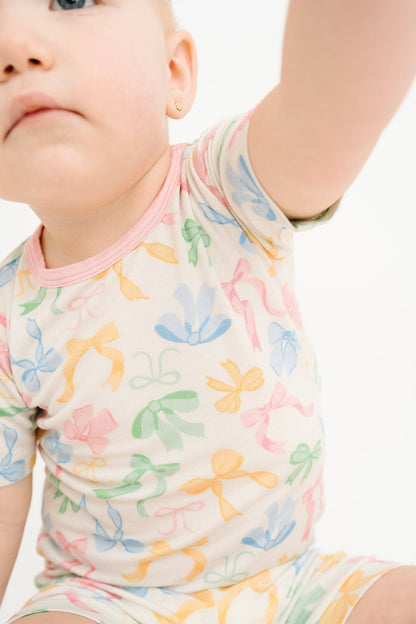 Pastel Bow Bamboo Shorts Set