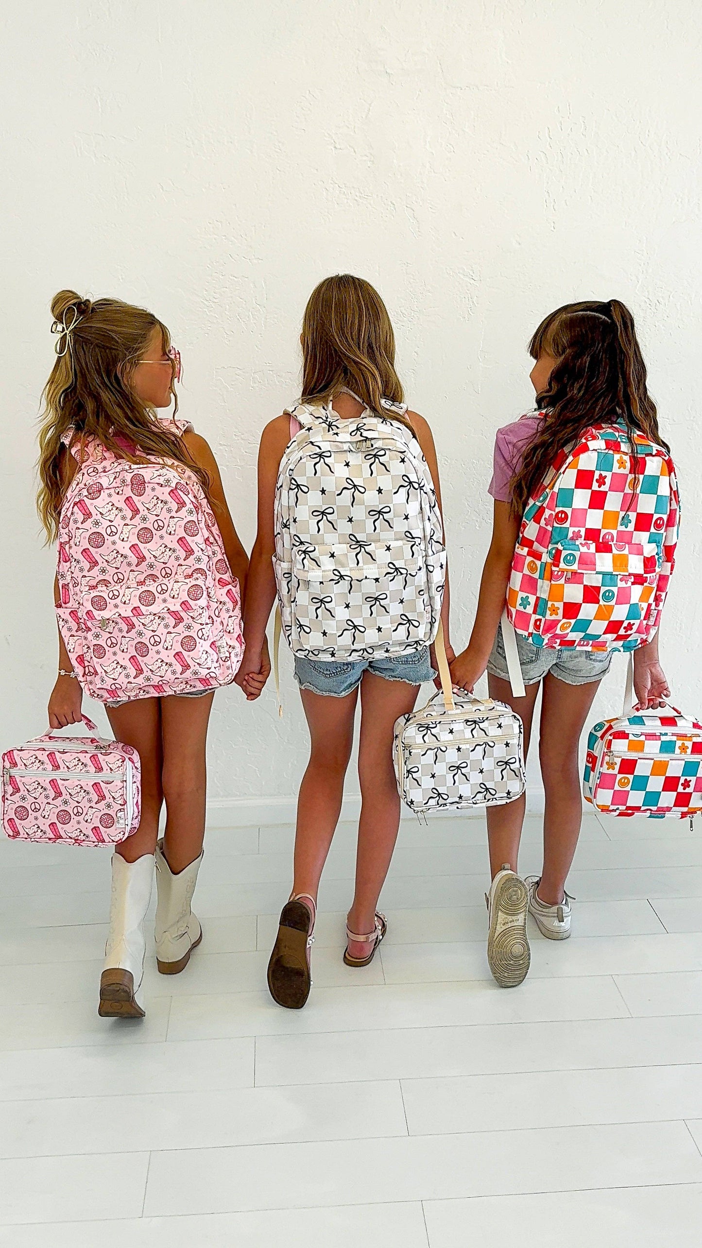 Neutral Checkered Bow - Backpack & Lunchbox Bundle