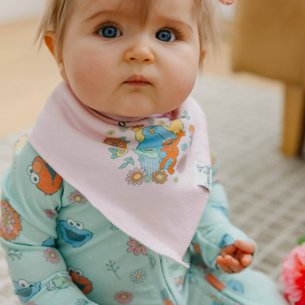 4 Pack Baby Bandana Bibs - Sesame Street Retro Floral