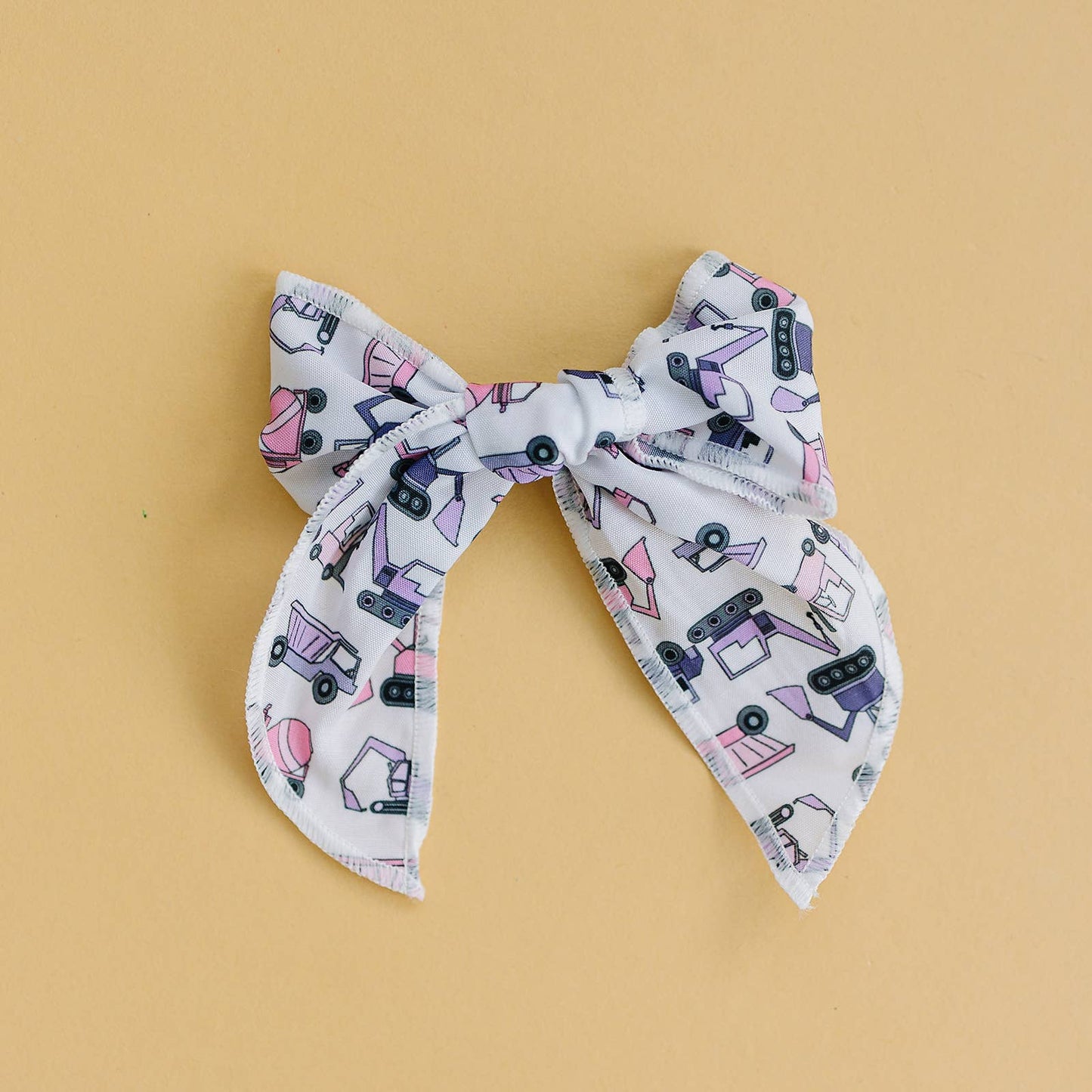 Pink and Purple Construction Trucks Serged Cotton 4" Bow