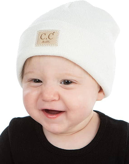 Baby Suede Patch Beanie (Ivory)